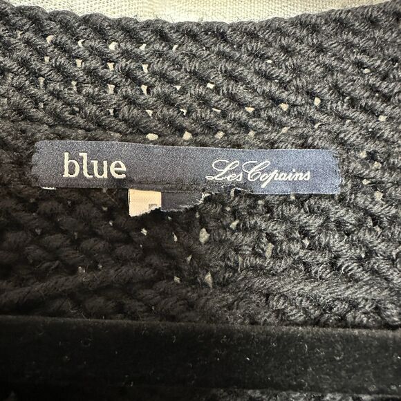Blue Les Copains Womens Chunky Knit Cardigan Sweater Size XL Black Boho Textured - Picture 7 of 10